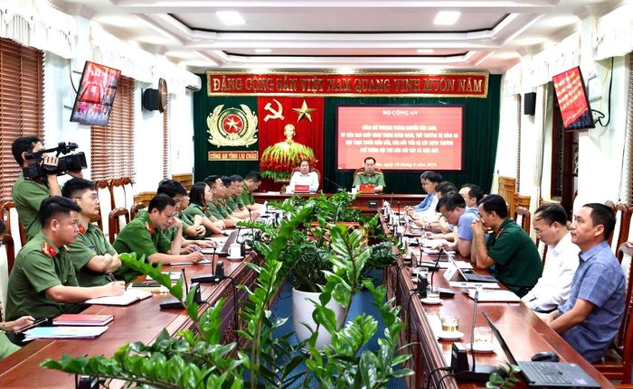 Quang cảnh hội nghị tại điểm cầu Công an tỉnh Lai Châu.