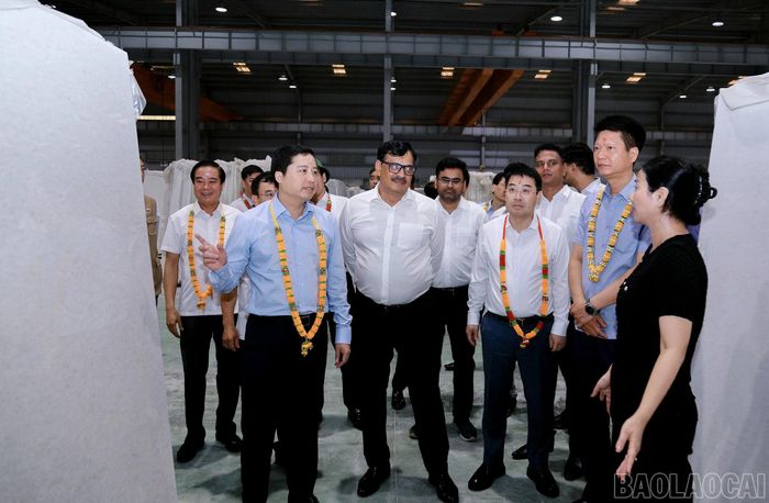 Các đồng chí trong Thường trực Tỉnh ủy thăm, kiểm tra tình hình hoạt động của Nhà máy chế biến đá cẩm thạch R.K quốc tế.