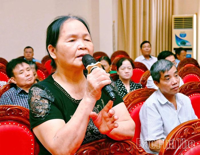 Cử tri phường Vĩnh Phúc phát biểu tại buổi tiếp xúc.