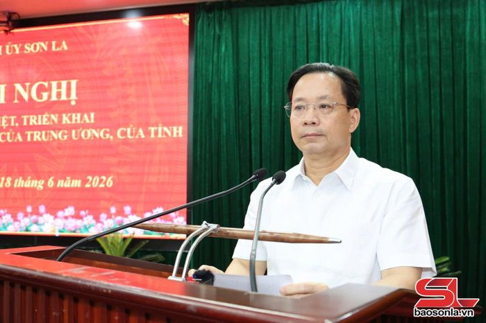 Đồng chí Bí thư Tỉnh ủy phát biểu tại hội nghị.