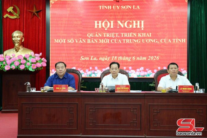 Các đồng chí trong Thường trực Tỉnh ủy chủ trì hội nghị.