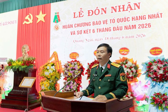 Đại tá Nguyễn Văn Mười- Bí thư Đảng ủy, Chính ủy Đoàn KT-QP 78 phát biểu tại buổi lễ