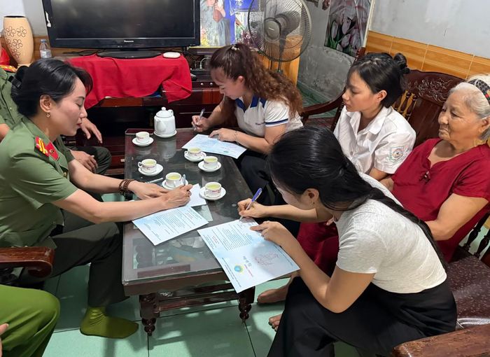  Đại diện Hội Phụ nữ Cục Truyền thông CAND, gia đình em Trần Hồng Ngọc và Công an phường Phan Đình Phùng thực hiện ký kết giao ước nhận đỡ đầu ba bên. 