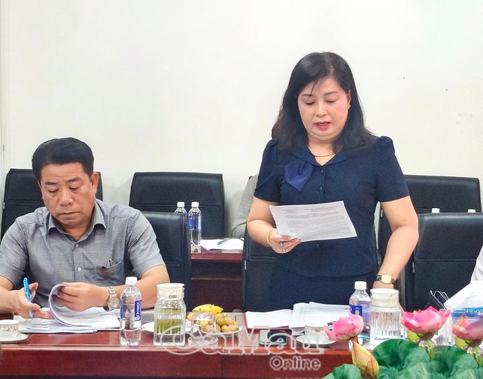 Bà Phan Thị Hồng Tươi, Trưởng phòng Tổ chức Biên chế, báo cáo tình hình biên chế trong triển khai thực hiện phân cấp, phân quyền, phân định thẩm quyền khi thực hiện chính quyền địa phương 2 cấp.