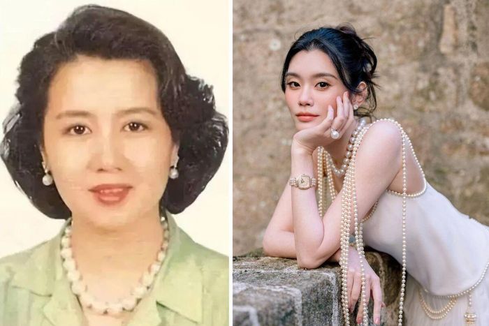 Trước đó, Hề Mộng Dao đã đeo chuỗi ngọc trai của mẹ chồng. Đây được cho là món quà mà cố doanh nhân Hà Hồng Sân từng tặng bà Lương An Kỳ và được xem như một vật gia truyền của gia tộc.