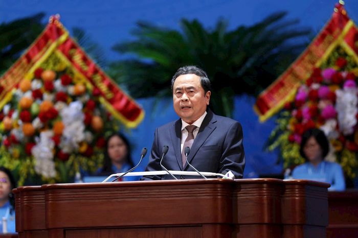 Ủy viên Bộ Chính trị, Chủ tịch Quốc hội Trần Thanh Mẫn phát biểu. Ảnh: Hoàng Toàn