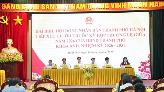 Tổ đại biểu HĐND thành phố Hà Nội số 26 tiếp xúc cử tri xã Hoài Đức, Dương Hòa, Sơn Đồng và An Khánh. Ảnh: HĐ