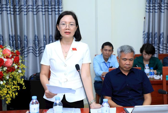 Bí thư Đảng ủy, Chủ tịch HĐND phường Tùng Thiện Đỗ Thị Lan Hương phát biểu. Ảnh: Viết Thành