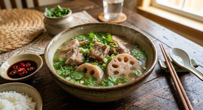 Canh củ sen hầm xương giúp bổ dưỡng cơ thể.