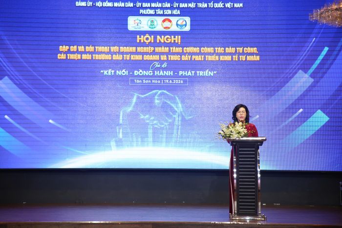 Hội nghị gặp gỡ và đối thoại với doanh nghiệp năm 2026 của phường Tân Sơn Hòa thu hút hơn 180 doanh nghiệp, hợp tác xã và hộ kinh doanh tham dự, thể hiện tinh thần kết nối, đồng hành giữa chính quyền và cộng đồng doanh nghiệp. Ảnh: PHẠM HẢI