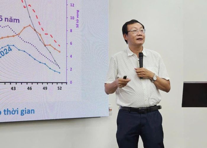  TS.BS Lưu Chấn Quang báo cáo tại cuộc họp. Ảnh: Nguyễn Thuận. 