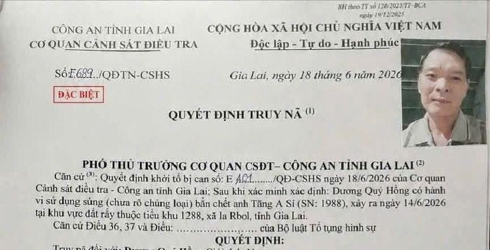 Công an tỉnh Gia Lai phát lệnh truy nã đặc biệt với đối tượng Dương Quý Hồng