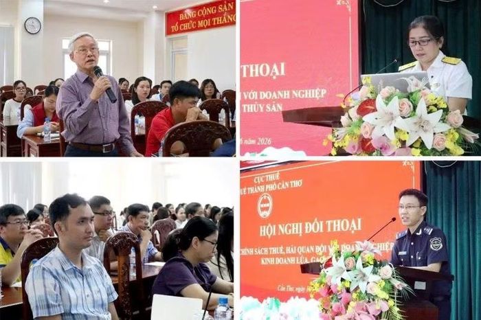 Đại diện Thuế thành phố Cần Thơ và Chi cục Hải quan khu vực XIX trao đổi, giải đáp chính sách cho các doanh nghiệp.