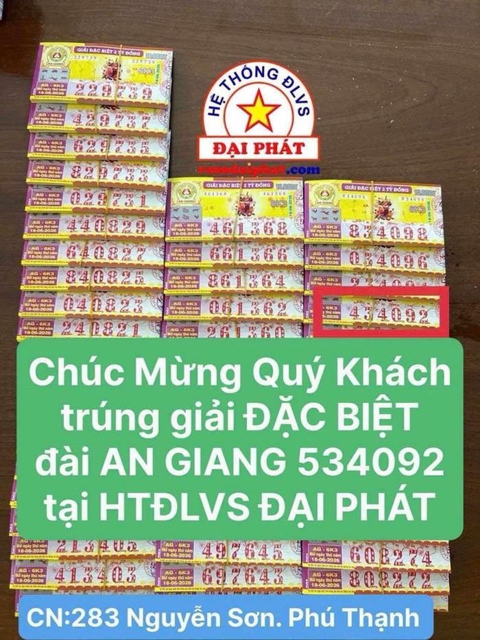 Giải độc đắc của vé số An Giang trúng tại TPHCM. Ảnh: ĐLVS Đại Phát