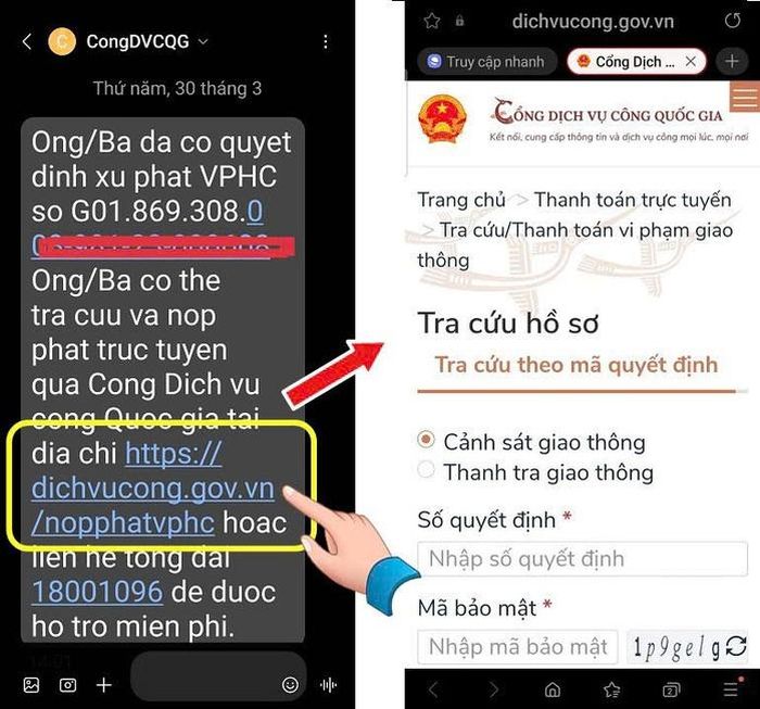 Các đối tượng gửi tin nhắn kèm đường link giả mạo Cổng Dịch vụ công Quốc gia nhằm đánh cắp thông tin người dùng.