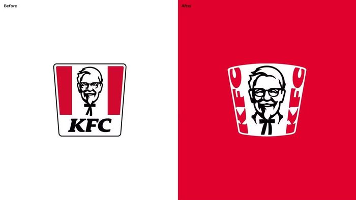 Logo mới của KFC sẽ đặt hình ảnh biểu tượng Đại tá Sanders ở giữa, kẹp hai bên là chữ “KFC” (Ảnh: Design Week)