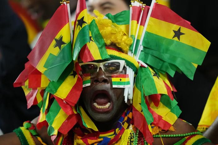  Một rừng cờ quanh mặt cũng không che nổi niềm vui bùng nổ của CĐV Ghana khi đội nhà ghi bàn vào lưới Panama. 