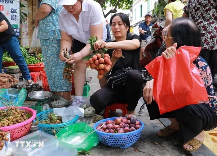 Không khí mua bán tại chợ Hàng Bè (phường Hoàn Kiếm). (Ảnh: Khánh Hòa/TTXVN)