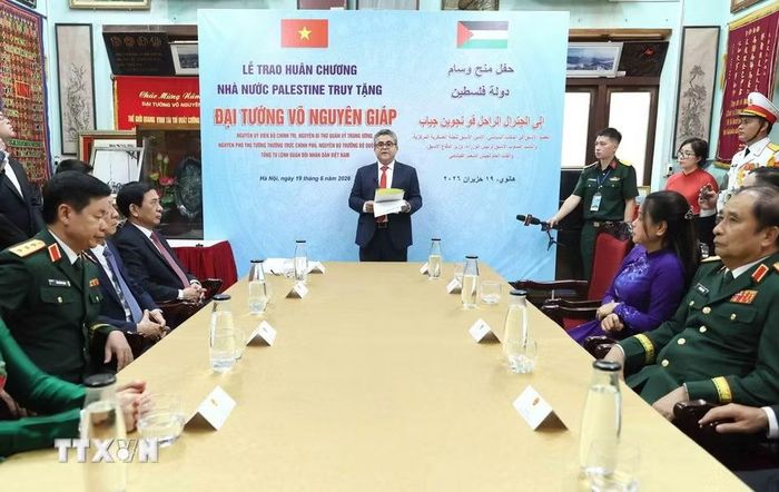 Đại sứ Đặc mệnh toàn quyền Nhà nước Palestine tại Việt Nam Saadi Salama phát biểu. (Ảnh: An Đăng/TTXVN)