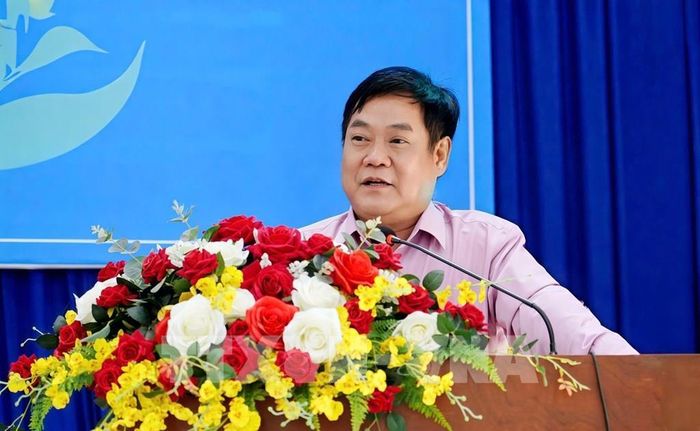Ông Võ Thành Giàu, Phó Giám đốc Sở Nông nghiệp và Môi trường, phát biểu tại hội nghị. Ảnh: Hương Giang - TTXVN