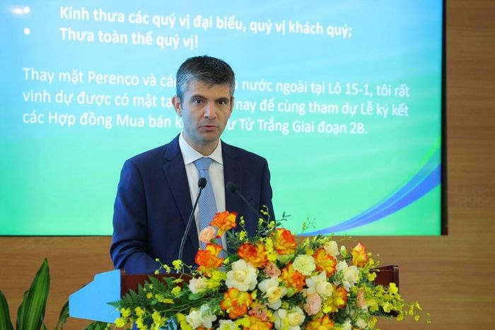 Ông Benoit Robert, Chủ tịch Perenco Cửu Long cam kết Perenco cùng các đối tác sẽ tiếp tục đồng hành, hỗ trợ PVEP Cửu Long trong suốt quá trình triển khai dự án. Ảnh: Thùy Dương/Bnews/vnanet.vn