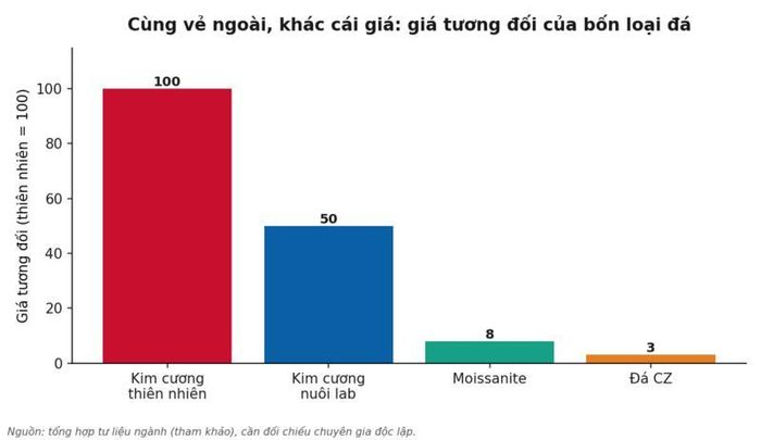 Giá tương đối của bốn loại đá. Nguồn: Tổng hợp tư liệu, tham khảo.