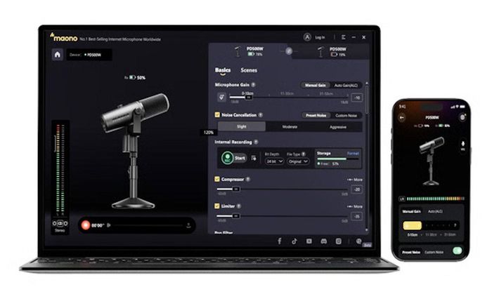 Maono PD500 đi kèm phần mềm hỗ trợ tạo ra các bản phát sóng chuyên nghiệp.