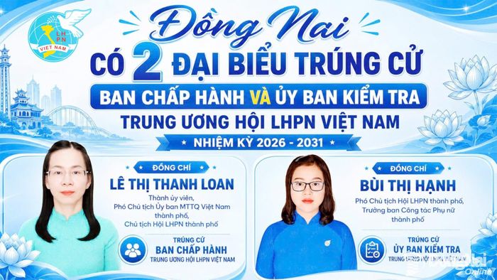 Đồng Nai vinh dự có 2 cán bộ hội trúng cử vào các cơ quan của Trung ương Hội Liên hiệp Phụ nữ Việt Nam nhiệm kỳ 2026-2031.