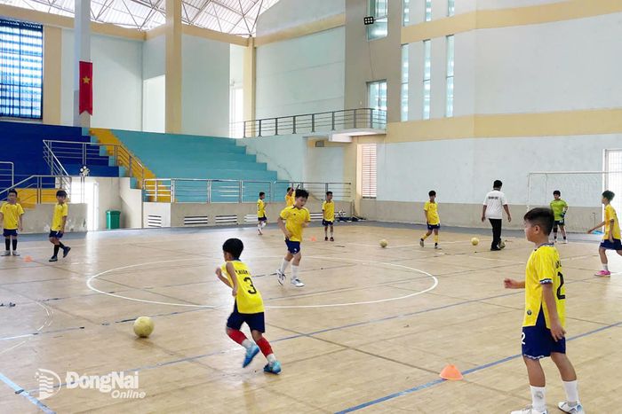 Nhà thi đấu đa năng phường Xuân Lộc là nơi diễn ra tranh tài của các đội bóng thuộc cụm vòng loại 4. Ảnh: ĐVCC