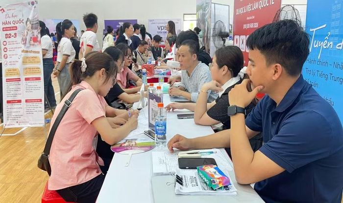 Sinh viên khoa Ngoại ngữ, Trường Đại học Quy Nhơn kết nối cơ hội việc làm với doanh nghiệp có đối tác nước ngoài. Ảnh: H.Đ