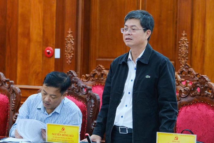 Đồng chí Nguyễn Hồng Hải, Ủy viên Ban Thường vụ Tỉnh ủy, Phó Chủ tịch UBND tỉnh phát biểu tại buổi làm việc