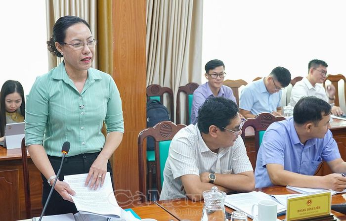Bà Trần Thị Huỳnh Dao, Trưởng ban Văn hóa - Xã hội, HĐND tỉnh, đề nghị rà soát, nâng cao hiệu quả các chính sách an sinh xã hội.