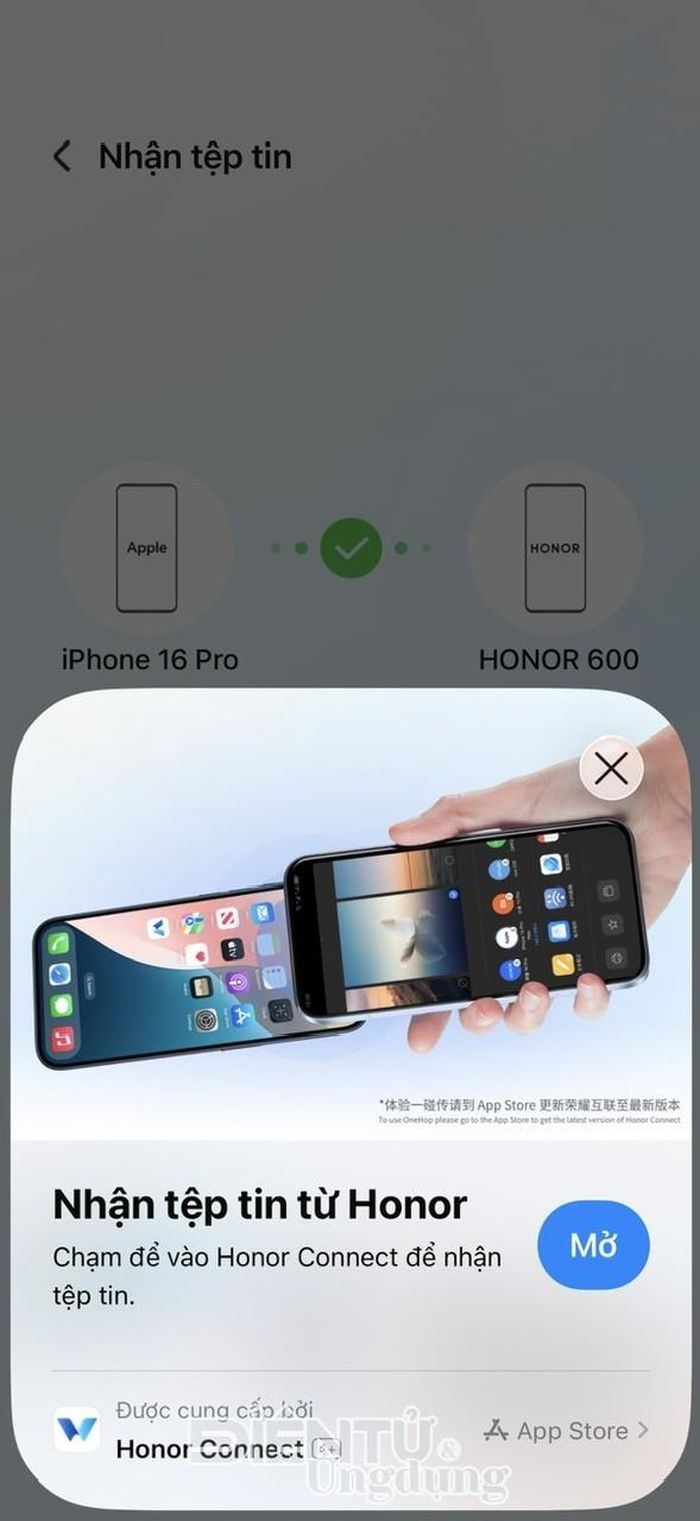 Tính năng chia sẻ ảnh từ HONOR 600 sang iPhone rất dễ dàng và nhanh chóng