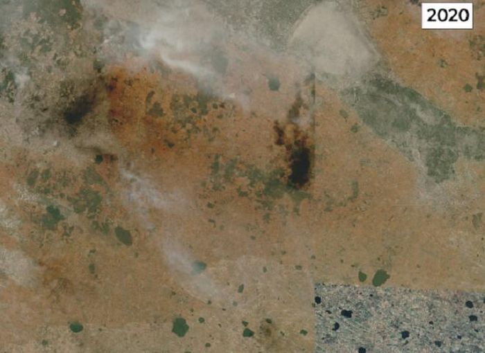 Ảnh vệ tinh Ambovombe, Madagascar, năm 1985 và 2020. (Ảnh: Google Earth)