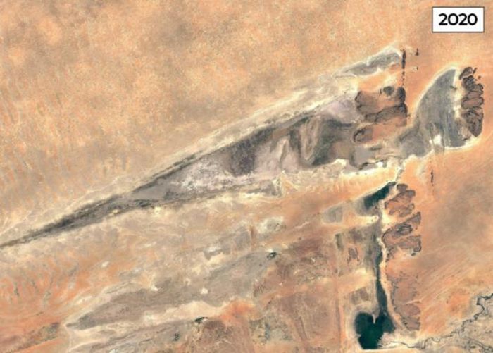 Ảnh vệ tinh hồ Faguibine, Mali, năm 1984 và 2020. (Ảnh: Google Earth)