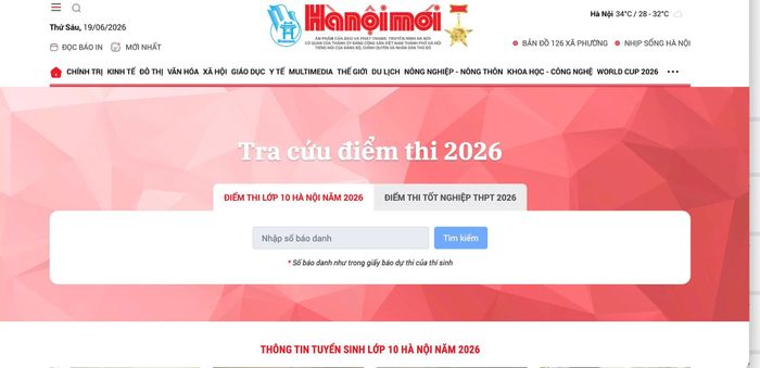 Tra cứu điểm thi 10 trên Hanoimoi.vn.