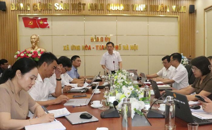 Bí thư Đảng ủy, Chủ tịch HĐND xã Đàm Văn Huân phát biểu kết luận hội nghị. Ảnh: Hoàng Sơn