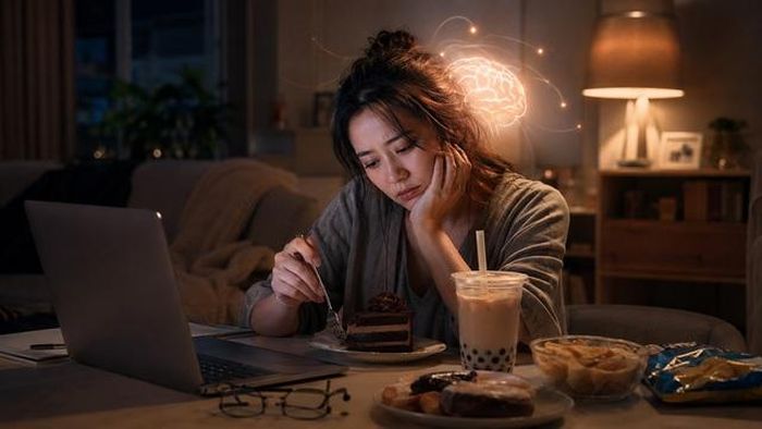 Nhiều người tìm đến trà sữa, bánh ngọt hoặc đồ ăn vặt sau căng thẳng không phải vì đói thật, mà vì não bộ đang cần cảm giác được xoa dịu.