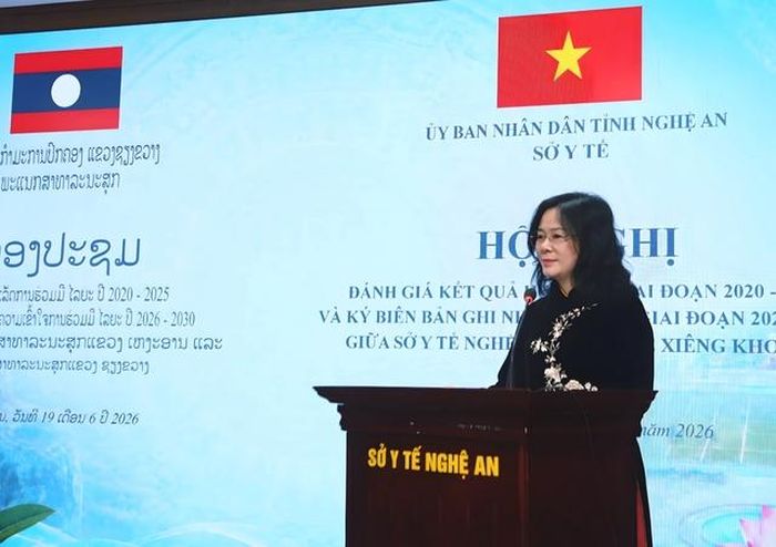 TS.BSCKII Lê Thị Hoài Chung, Giám đốc Sở Y tế Nghệ An phát biểu tại hội nghị.