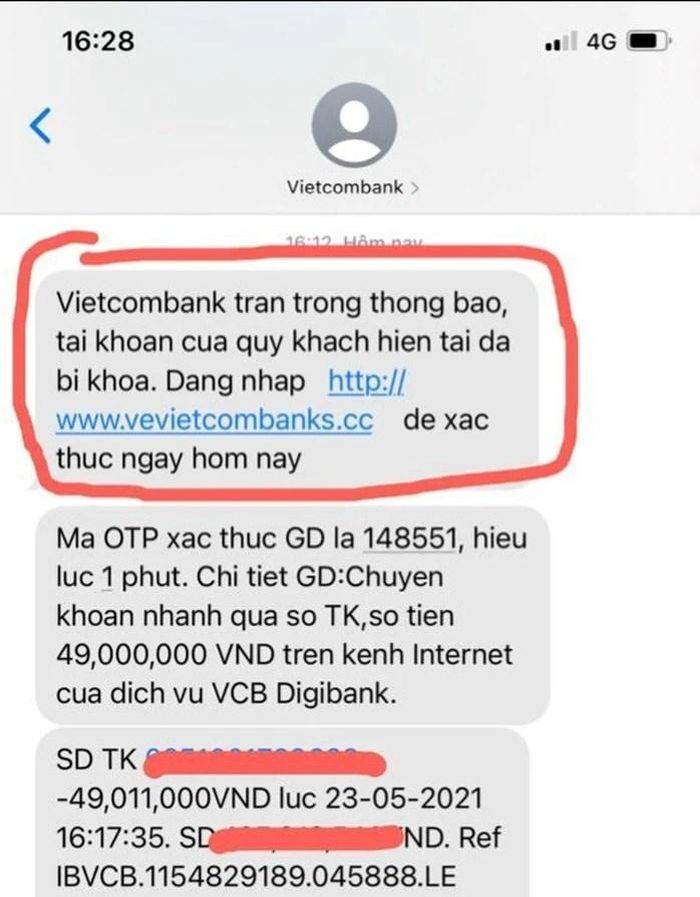 Tin nhắn giả mạo Vietcombank mà khách hàng cần cảnh giác