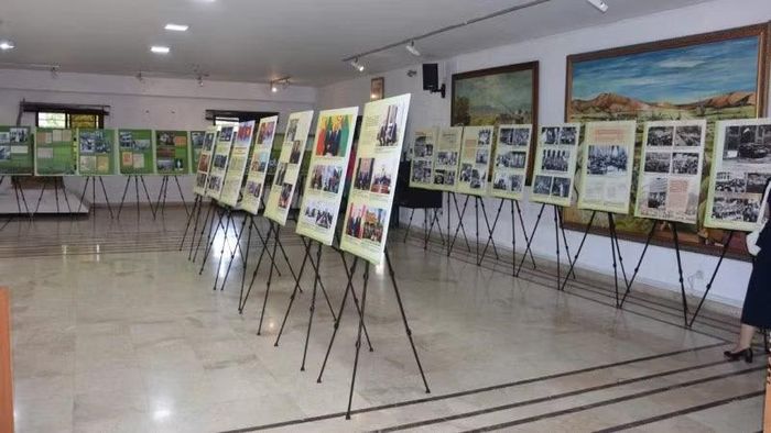 Một góc không gian Trưng bày chuyên đề: “Chủ tịch Hồ Chí Minh - Biểu tượng của hòa bình và tình hữu nghị quốc tế”. (Ảnh: BTC)