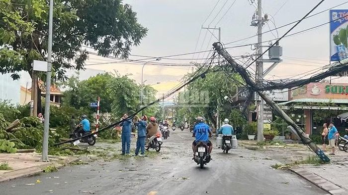 Mưa dông gây ngã đổ cây xanh và các đường dây điện nhà hộ dân, dây cáp viễn thông.