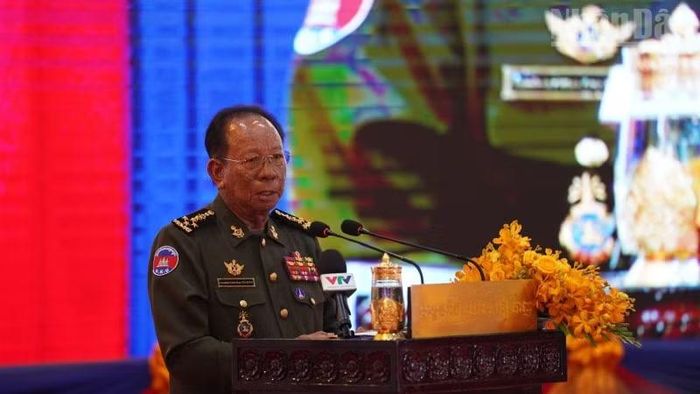 Samdech Tea Banh phát biểu tại buổi lễ. (Ảnh: ĐINH TRƯỜNG)