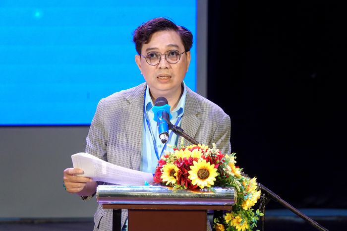  Chủ tịch Hội Âm nhạc TPHCM Nguyễn Quang Vinh phát biểu tại đại hội. Ảnh: THÚY BÌNH 