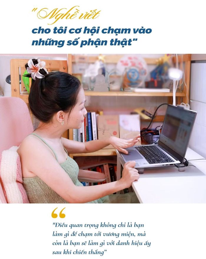 - Bên cạnh vai trò Đại sứ Hoa hậu Trăng khuyết, chị còn được biết đến với công việc viết sách và làm báo. Hành trình kể những câu chuyện đời thực bằng con chữ đã mang lại cho chị những trải nghiệm đặc biệt như thế nào?