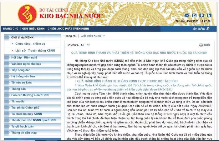 Giao diện Cổng thông tin điện tử Kho bạc Nhà nước.