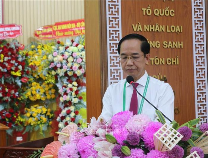 Phó Bí thư Tỉnh ủy, Chủ tịch UBMTTQVN tỉnh Cà Mau Hồ Thanh Thủy phát biểu tại Đại hội.