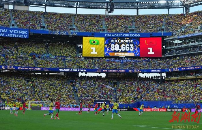 Tuyển Brazil bị Morocco cầm hòa 1-1 là cú sốc đầu tiên của World Cup 2026. Ảnh: Xinhua.
