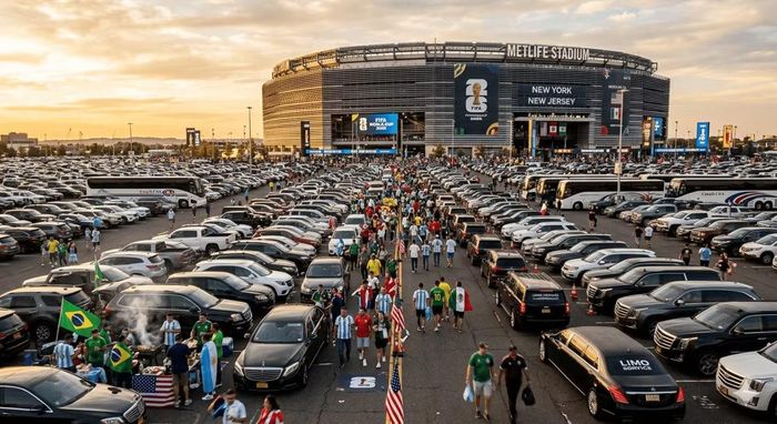 Chỗ đỗ xe ở bãi xe sân vận động Metlife có giá lên tới 225 USD. Ảnh: Reuters.