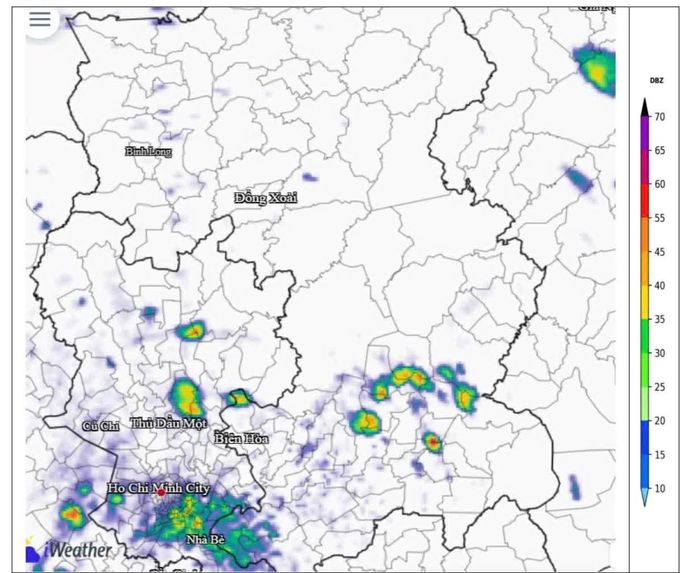 Ảnh radar tại khu vực thành phố Đồng Nai.